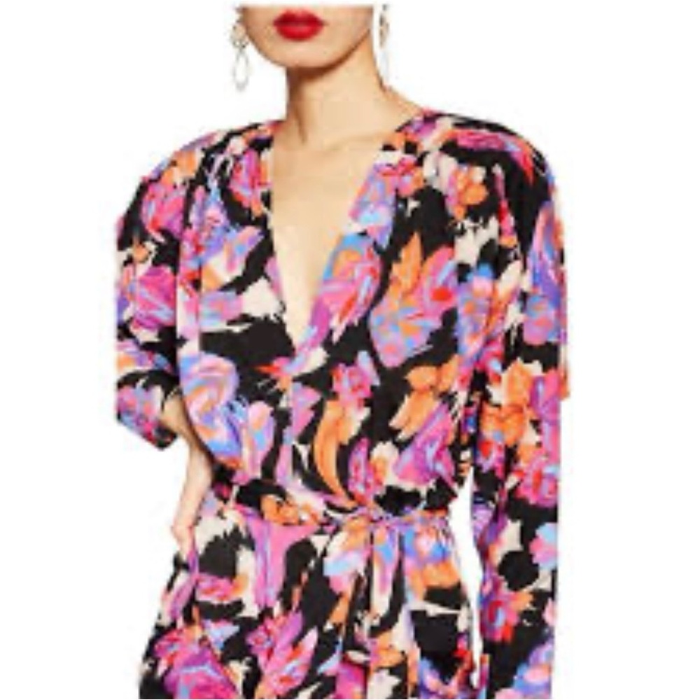 ♥️ Topshop Women’s Floral Wrap Maxi Dress - Multicolor vibrant long sleeve midi - Picture 2 of 6